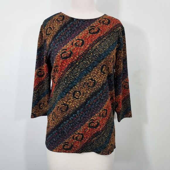 French Laundry Shirt Top Stretch Colorful 3/4 Sleeve Pullover Size Medium - Picture 2 of 11